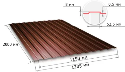 Профнастил С8 шоколадно-коричневый RAL8017 2000х1200х0,5 мм